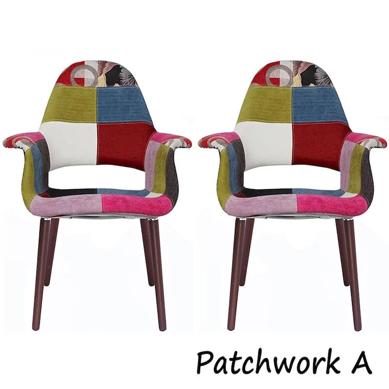 Lot de 2 Fauteuils Rembourrés en Tissu avec Pieds en Bois Noyer Marron