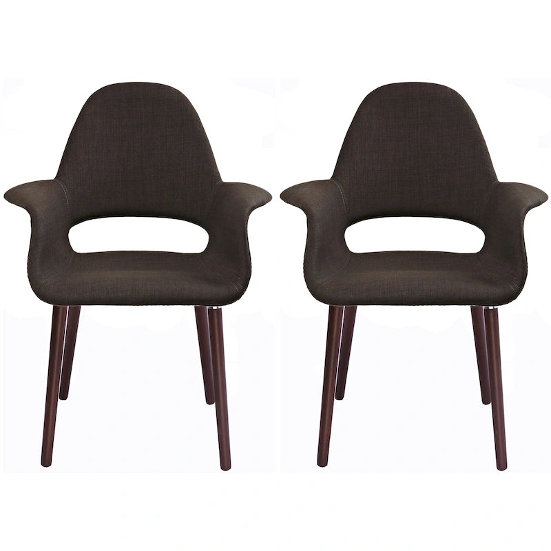 Lot de 2 Fauteuils Rembourrés en Tissu avec Pieds en Bois Noyer Marron