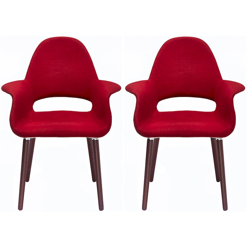 Lot de 2 Fauteuils Rembourrés en Tissu avec Pieds en Bois Noyer Marron