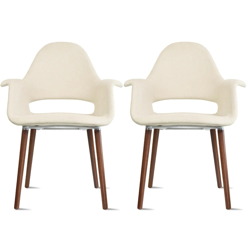 Lot de 2 Fauteuils Rembourrés en Tissu avec Pieds en Bois Noyer Marron