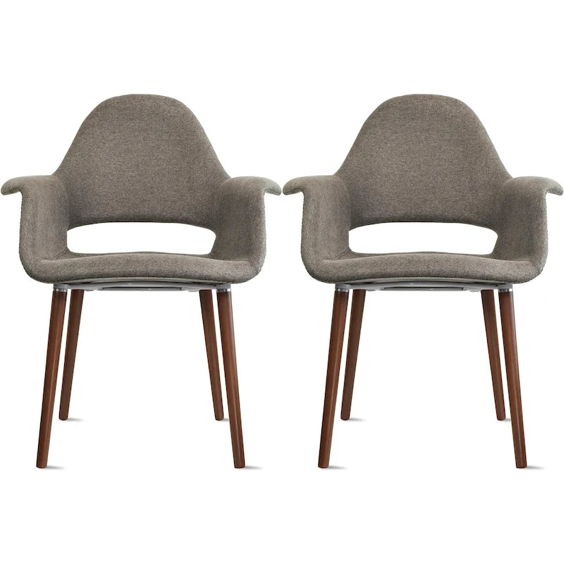 Lot de 2 Fauteuils Rembourrés en Tissu avec Pieds en Bois Noyer Marron