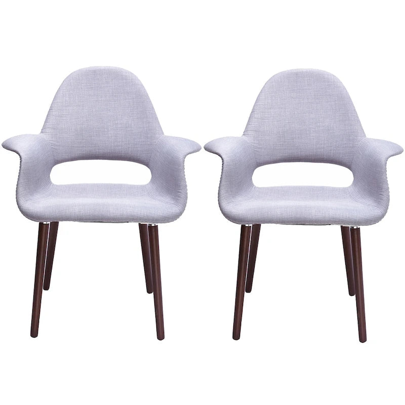 Lot de 2 Fauteuils Rembourrés en Tissu avec Pieds en Bois Noyer Marron