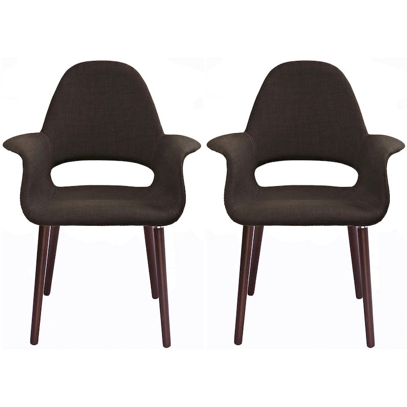 Lot de 2 Fauteuils Rembourrés en Tissu avec Pieds en Bois Noyer Marron