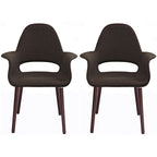 Lot de 2 Fauteuils Rembourrés en Tissu avec Pieds en Bois Noyer Marron