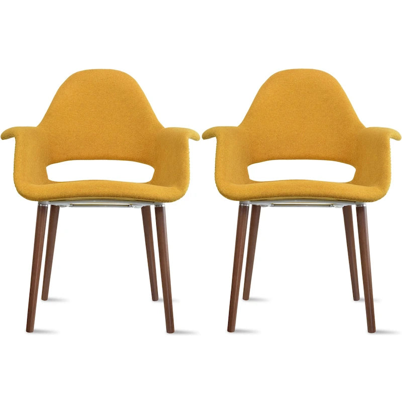 Lot de 2 Fauteuils Rembourrés en Tissu avec Pieds en Bois Noyer Marron