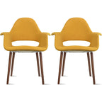 Lot de 2 Fauteuils Rembourrés en Tissu avec Pieds en Bois Noyer Marron
