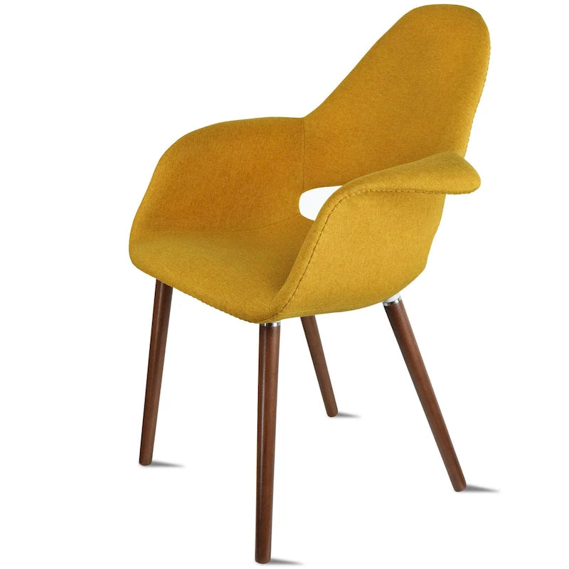 Lot de 2 Fauteuils Rembourrés en Tissu avec Pieds en Bois Noyer Marron
