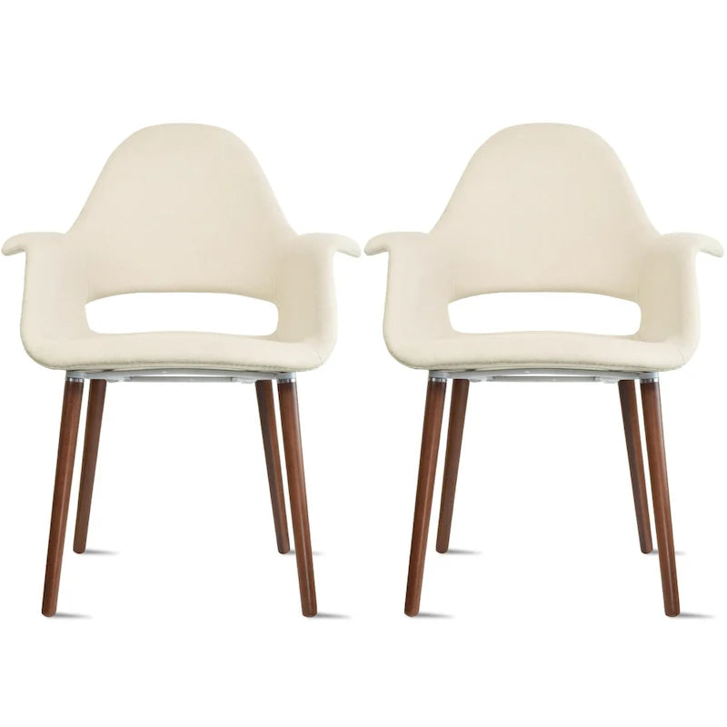 Lot de 2 Fauteuils Rembourrés en Tissu avec Pieds en Bois Noyer Marron