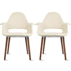 Lot de 2 Fauteuils Rembourrés en Tissu avec Pieds en Bois Noyer Marron