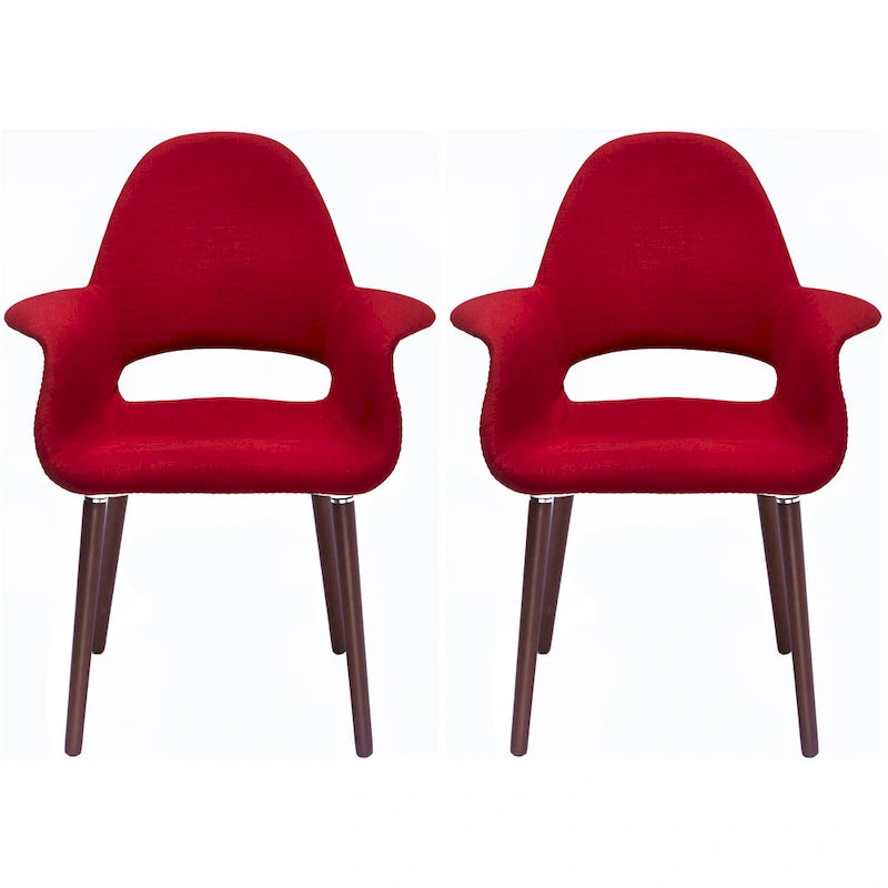 Lot de 2 Fauteuils Rembourrés en Tissu avec Pieds en Bois Noyer Marron