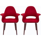 Lot de 2 Fauteuils Rembourrés en Tissu avec Pieds en Bois Noyer Marron