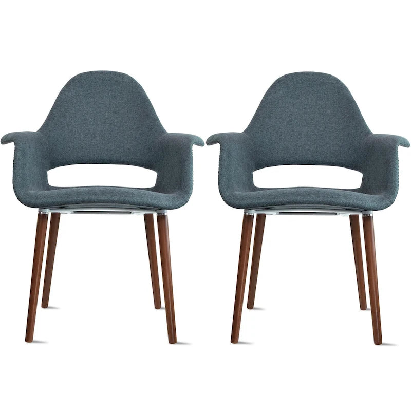 Lot de 2 Fauteuils Rembourrés en Tissu avec Pieds en Bois Noyer Marron