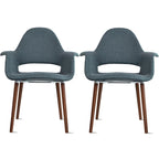 Lot de 2 Fauteuils Rembourrés en Tissu avec Pieds en Bois Noyer Marron