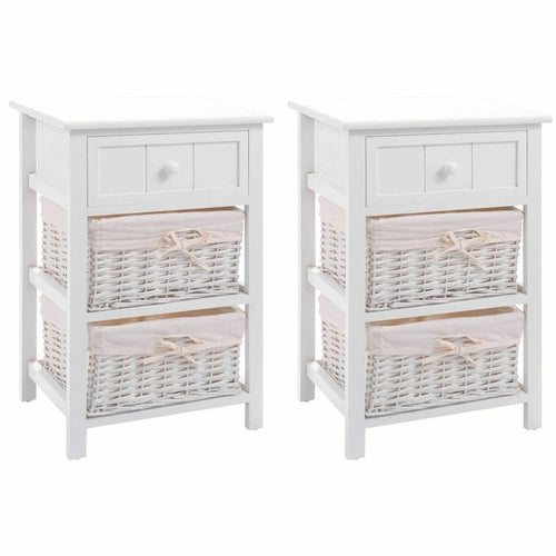 Lot de 2 tables de chevet/d'appoint à 3 niveaux en bois avec 2 paniers en osier et 1 tiroir - 16 x 12 x 25 po (L x l x H)