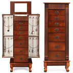 Meuble de rangement à bijoux marron à 7 tiroirs avec miroir et portes latérales - 38,1 cm (L) x 22,86 cm (l) x 97,79 cm (H)