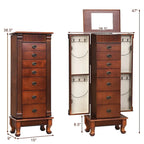 Meuble de rangement à bijoux marron à 7 tiroirs avec miroir et portes latérales - 38,1 cm (L) x 22,86 cm (l) x 97,79 cm (H)