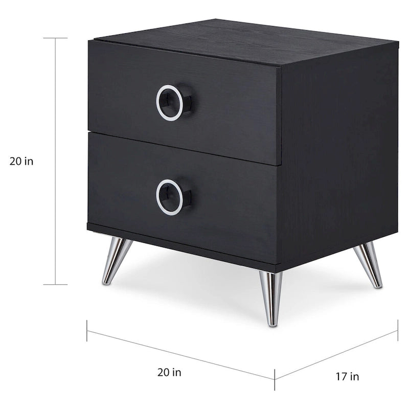 Table de chevet à 2 tiroirs avec pieds coniques