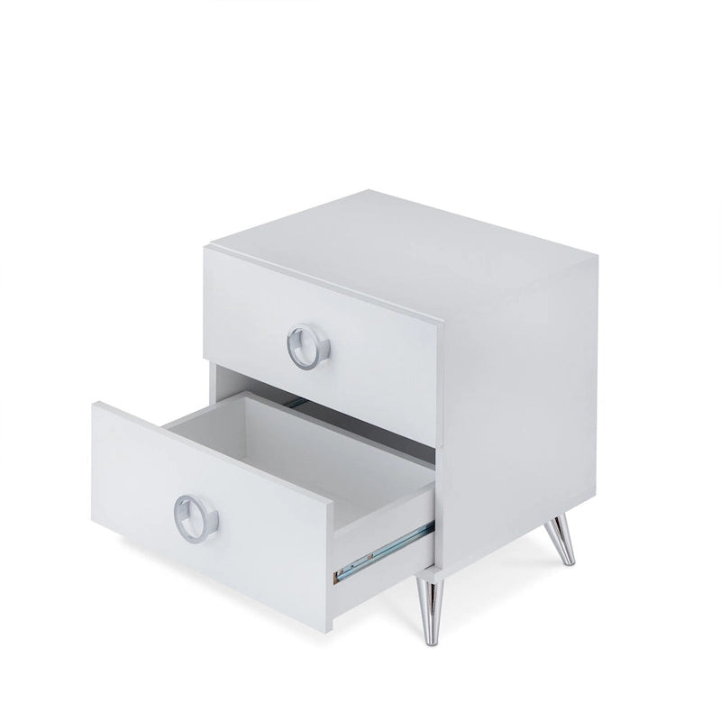 Table de chevet à 2 tiroirs avec pieds coniques