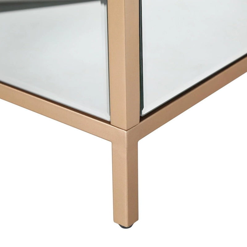 Table de chevet à 3 tiroirs effet miroir avec cadre en métal et poignées en cristal