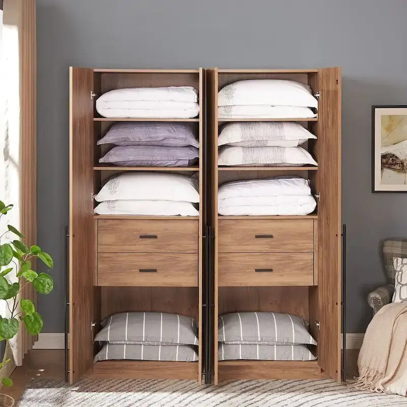 Armoire de penderie autonome avec tiroirs et compartiments de rangement – Lot de 2