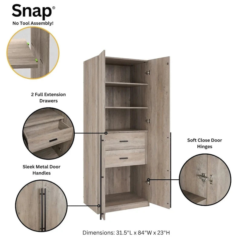 Armoire de penderie autonome avec tiroirs et compartiments de rangement – Lot de 2