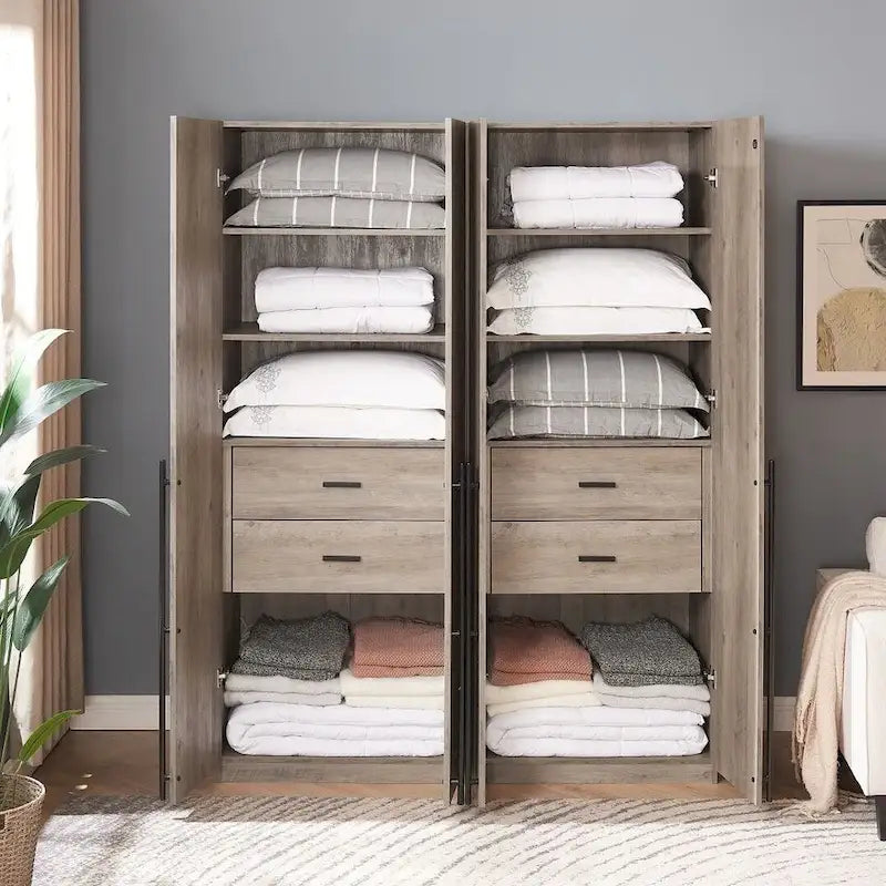 Armoire de penderie autonome avec tiroirs et compartiments de rangement – Lot de 2