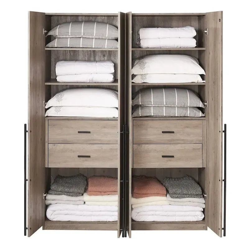 Armoire de penderie autonome avec tiroirs et compartiments de rangement – Lot de 2