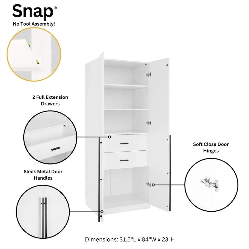 Armoire de penderie autonome avec tiroirs et compartiments de rangement – Lot de 2