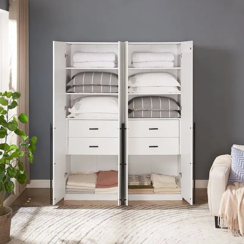 Armoire de penderie autonome avec tiroirs et compartiments de rangement – Lot de 2
