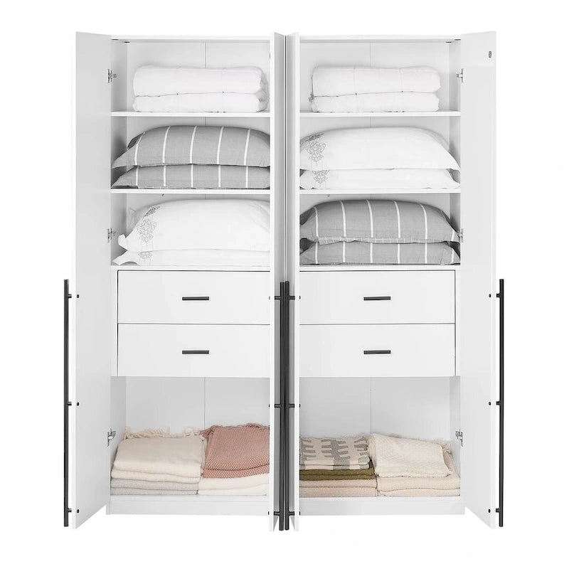 Armoire de penderie autonome avec tiroirs et compartiments de rangement – Lot de 2