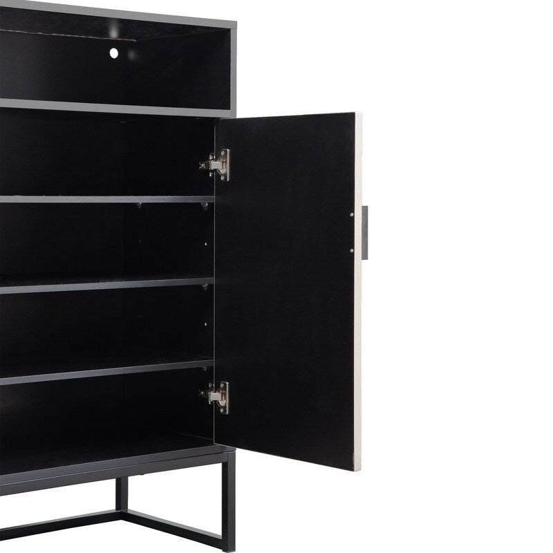 5-Tier Shoe Storage Cabinet, Wooden Shoe Cabinet with Doors Modern Shoe Organizer with Open Shelves for Entryway
