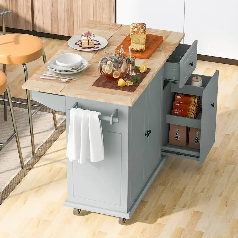 Desserte de cuisine avec abattant, étagère de rangement intérieure et 2 tiroirs