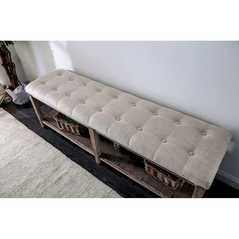 Banc de couloir avec siège capitonné et étagère inférieure ouverte