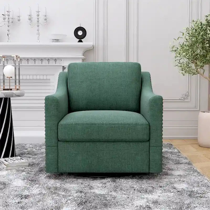 Fauteuil d'appoint en velours avec base pivotante et pieds en bois