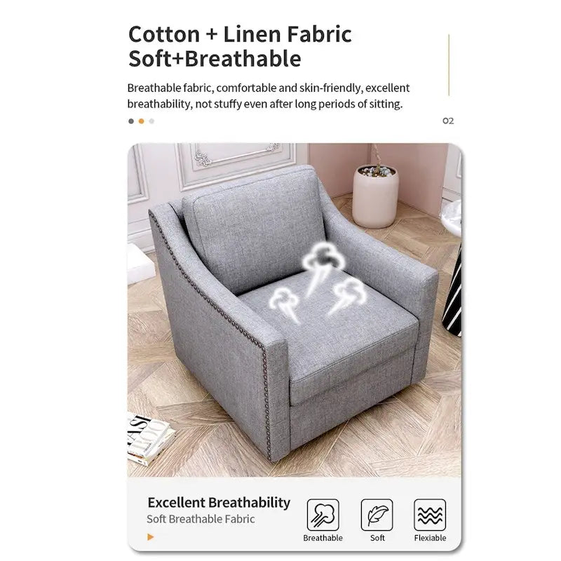 Fauteuil d'appoint en velours avec base pivotante et pieds en bois