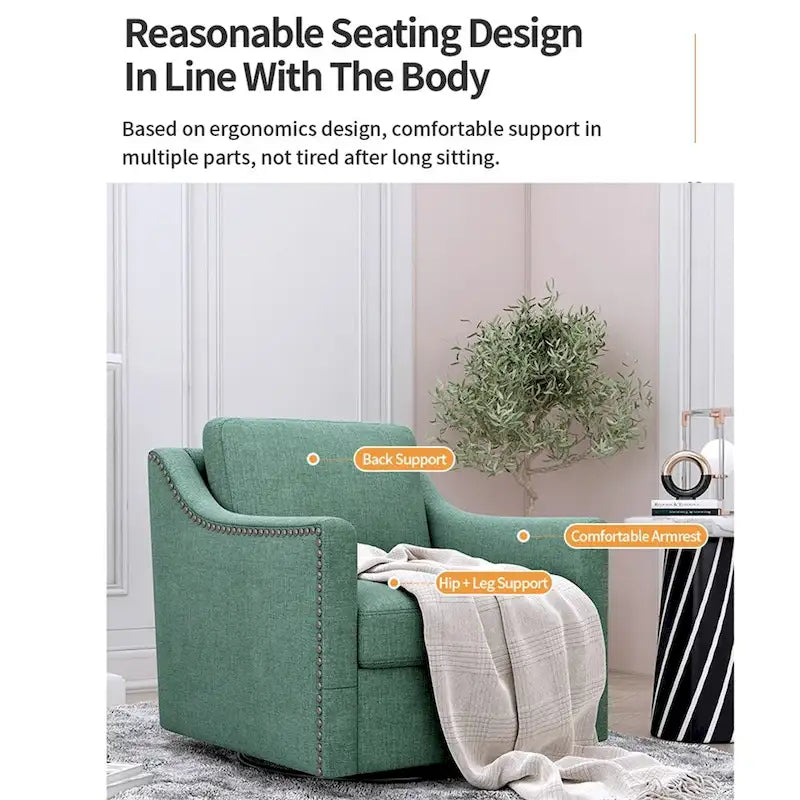 Fauteuil d'appoint en velours avec base pivotante et pieds en bois