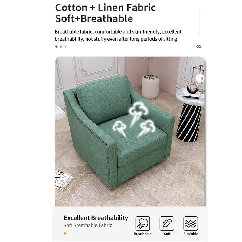 Fauteuil d'appoint en velours avec base pivotante et pieds en bois