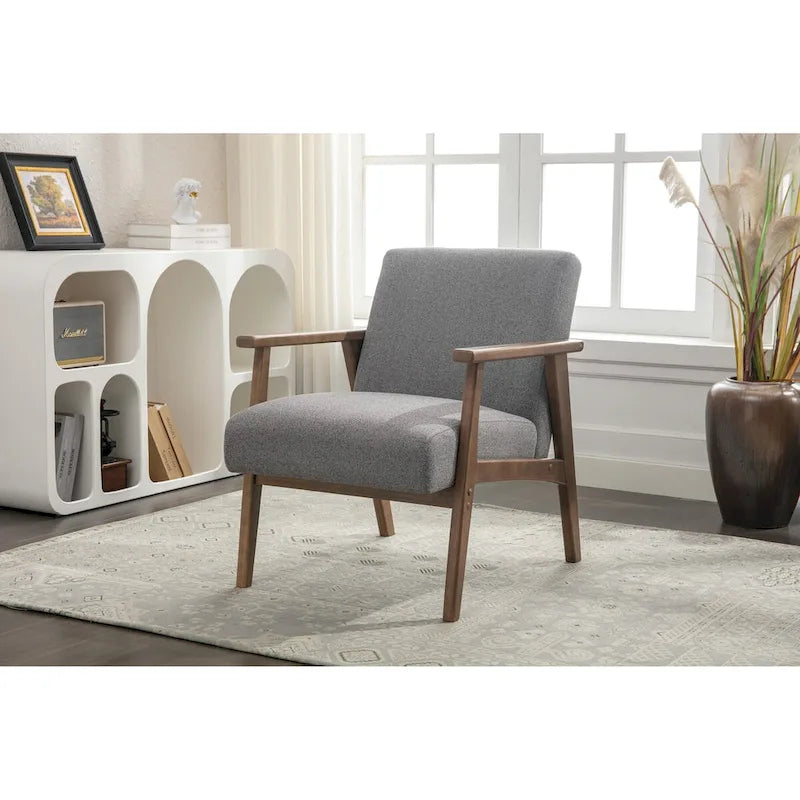 Fauteuil d'appoint en tissu avec pieds en bois d'hévéa