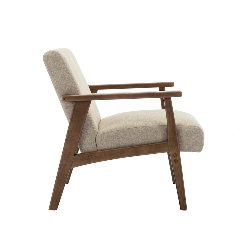 Fauteuil d'appoint en tissu avec pieds en bois d'hévéa