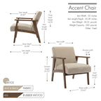 Fauteuil d'appoint en tissu avec pieds en bois d'hévéa