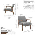 Fauteuil d'appoint en tissu avec pieds en bois d'hévéa