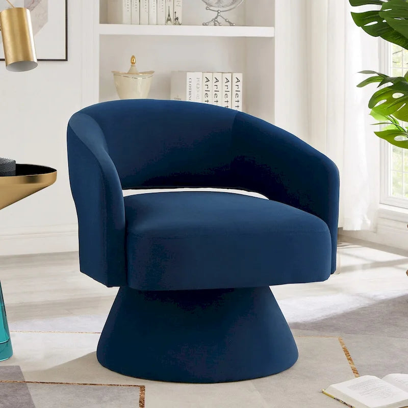 Fauteuil pivotant d'appoint en velours avec dossier ajouré