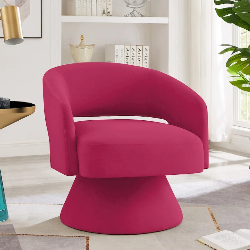 Fauteuil pivotant d'appoint en velours avec dossier ajouré