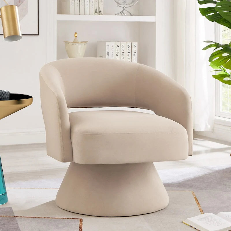 Fauteuil pivotant d'appoint en velours avec dossier ajouré