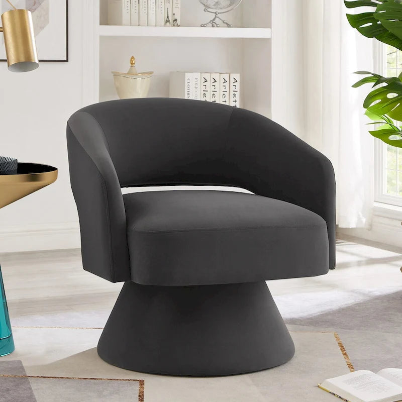 Fauteuil pivotant d'appoint en velours avec dossier ajouré