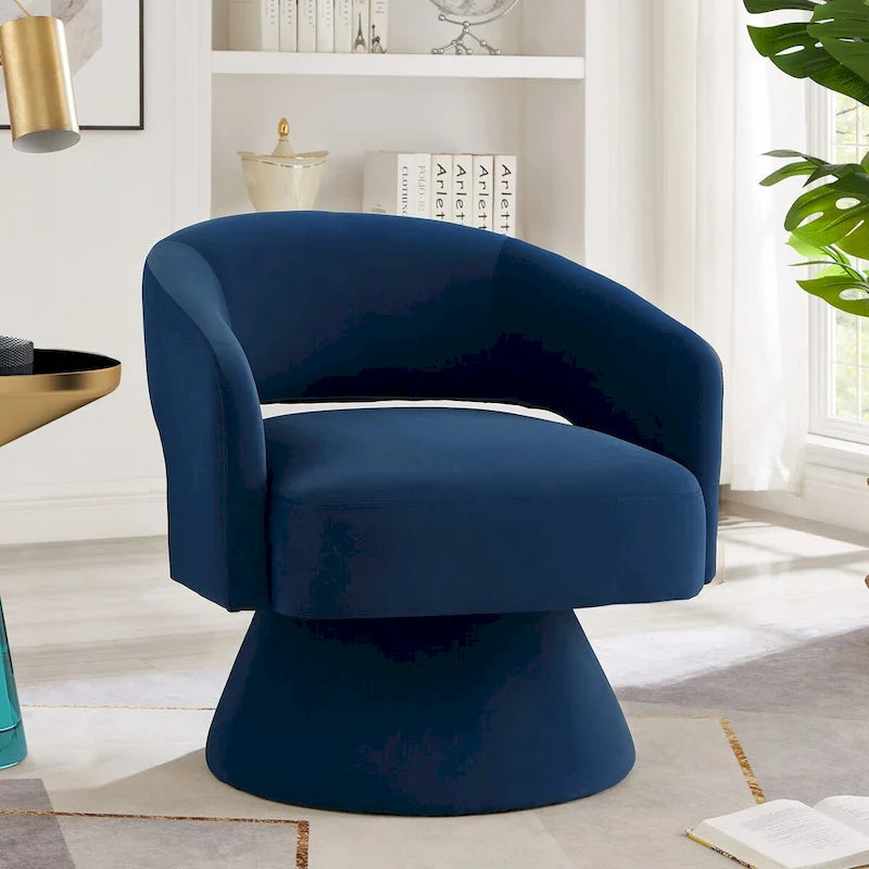 Fauteuil pivotant d'appoint en velours avec dossier ajouré