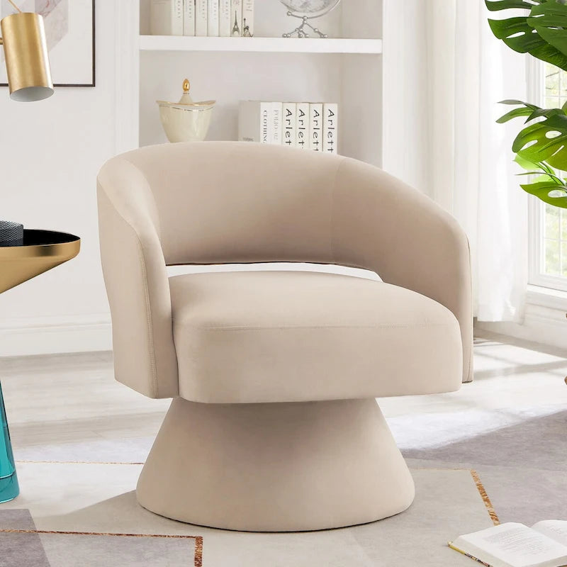 Fauteuil pivotant d'appoint en velours avec dossier ajouré