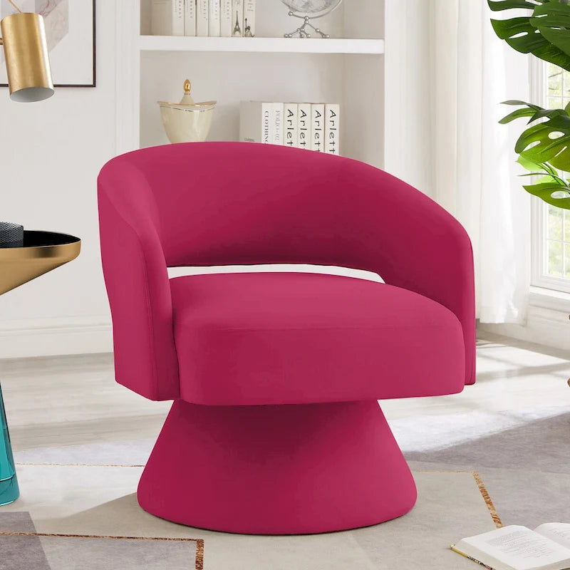 Fauteuil pivotant d'appoint en velours avec dossier ajouré