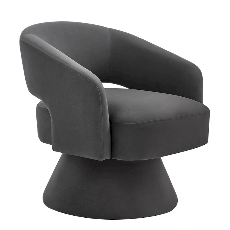 Fauteuil pivotant d'appoint en velours avec dossier ajouré