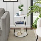 Table d'appoint ronde à 3 niveaux avec rebord surélevé et pieds en métal asymétriques